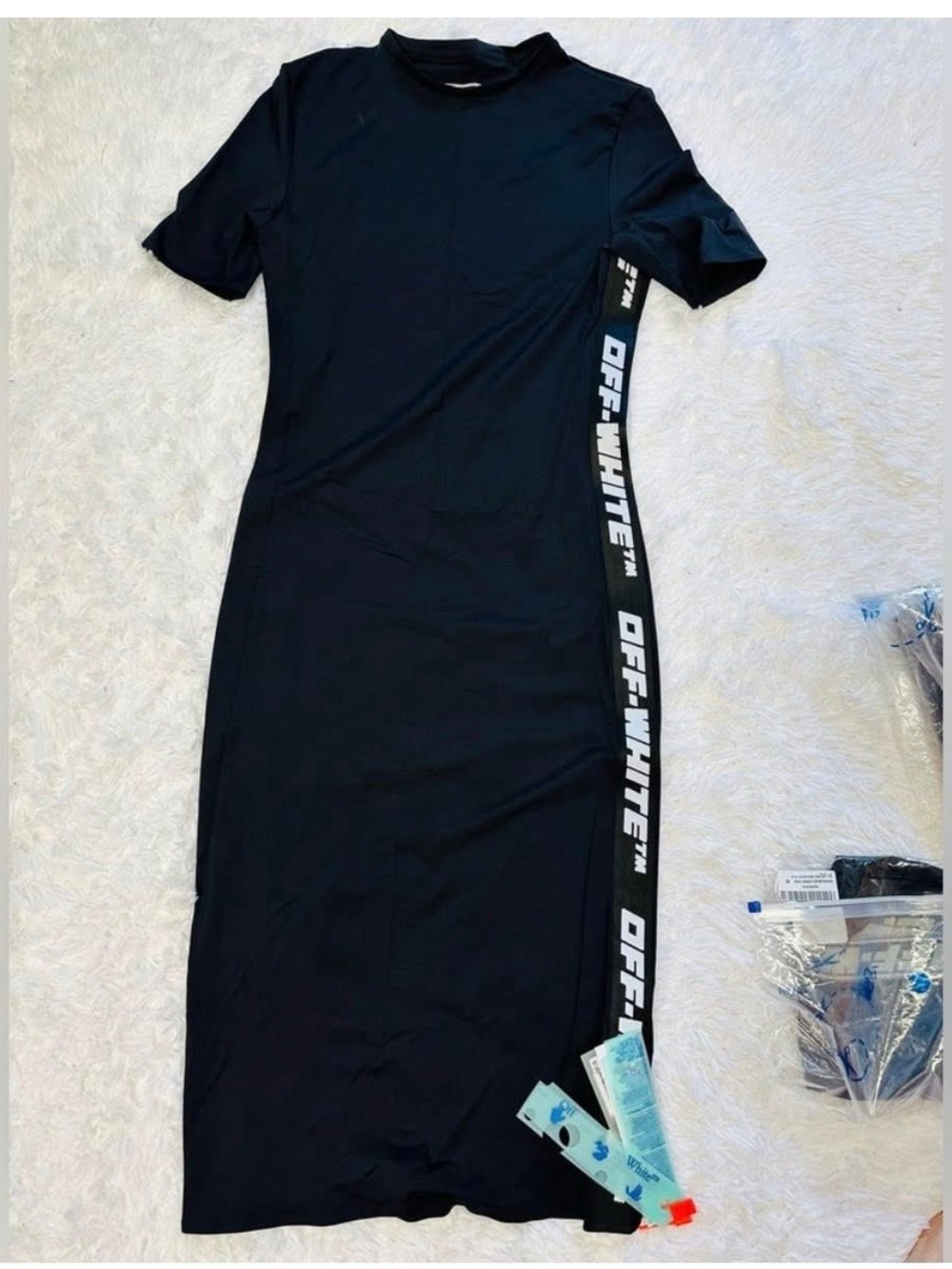 Off-White Black Logo-Tape Midi Dress